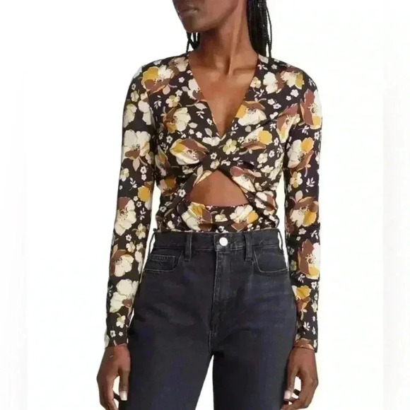 NWT Paris Atelier Other Stories Women’s XS Cut Out Belly Long Sleeve Floral Top - Picture 1 of 13